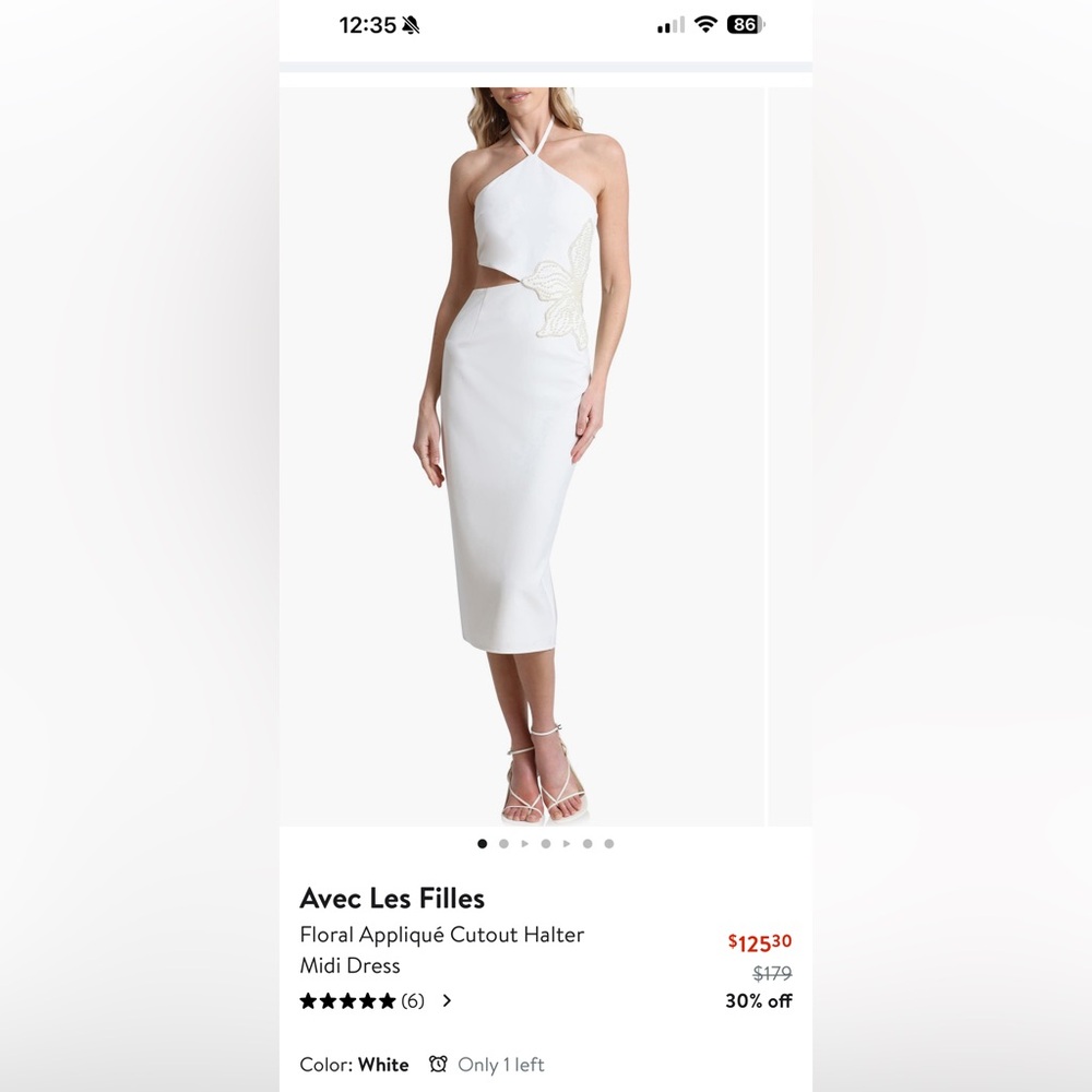 AVEC LES FILLES FLORAL APPLIQUÉ CUTOUT HALTER MIDI DRESS (worn once)